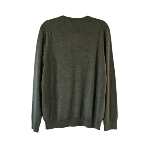Jos. A. Bank Tailored Fit 100% Merino Wool V-Neck Moss Green Sweater Size Medium - Picture 2 of 6